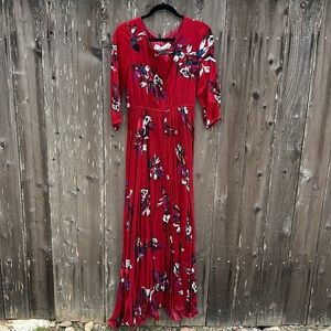 Chicwish red maxi dress with floral print (S). NWT.